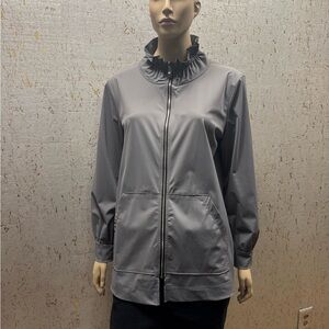 Elegant Women's Utility Jacket in Flint Gray with black & silver zipper.